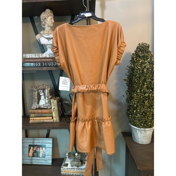 INCLAN STUDIO Millie Faux Leather Mini Dress TAN BROWN Butterscotch Womens Size - Picture 6 of 9